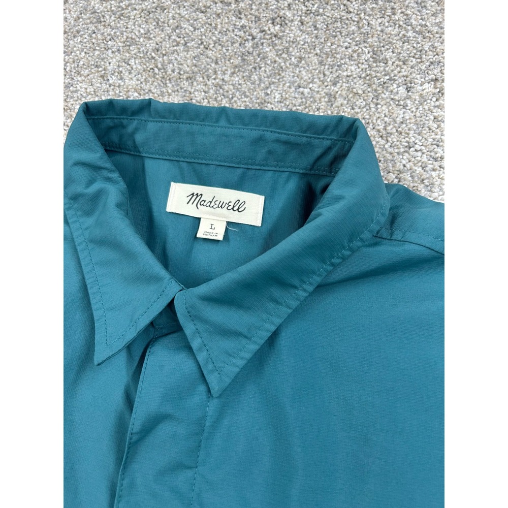 Madewell Mens Large Teal Green Ripstop Short Sleeve Button Up Shirt #0798